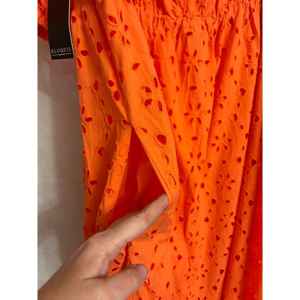 Eloquii 26 Plus Boho Cottagecore Romantic Orange Eyelet Tie Front Maxi Dress - Picture 7 of 10